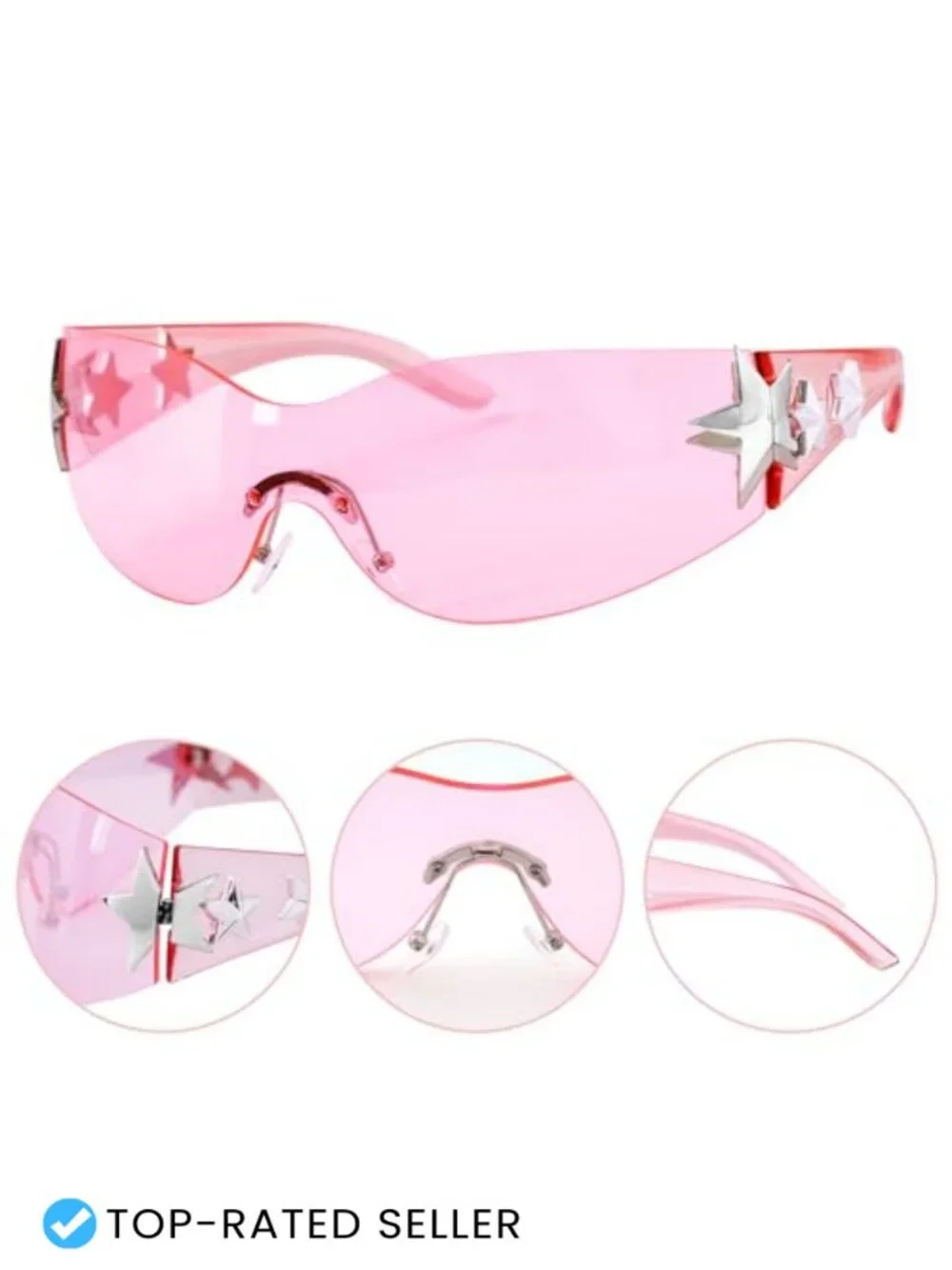 Rimless Y2K Wrap Around Sunglasses Trendy Frameless Shield Shades